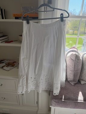 J. Crew White Eyelet-Hem Pleated A-Line Skirt